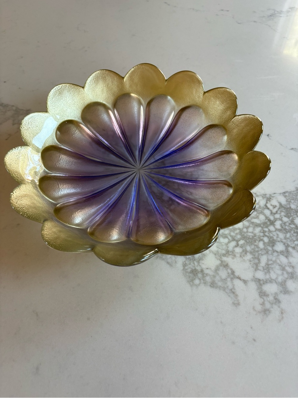 Iridescent Gold & Purple Floral Glass Accent Bowl